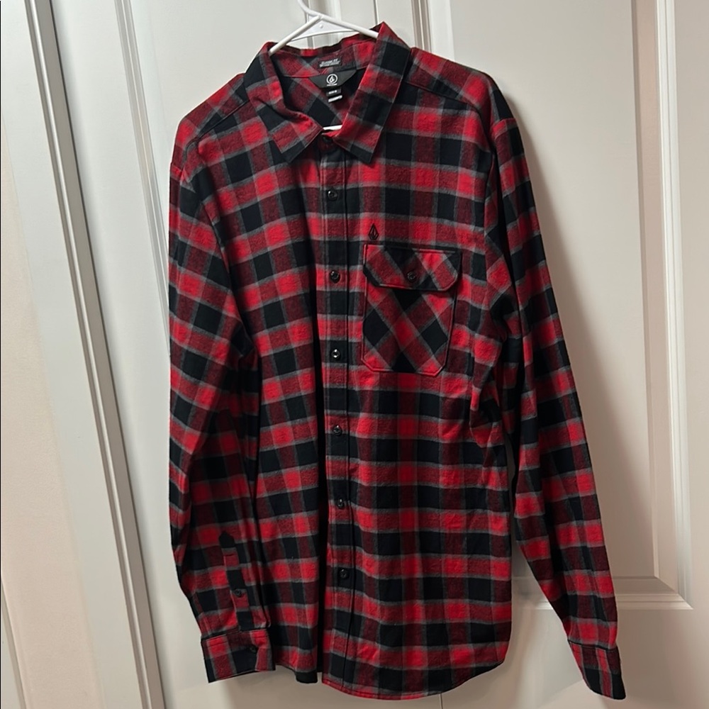 Volcom Red and Black Casual Button Down Shirt